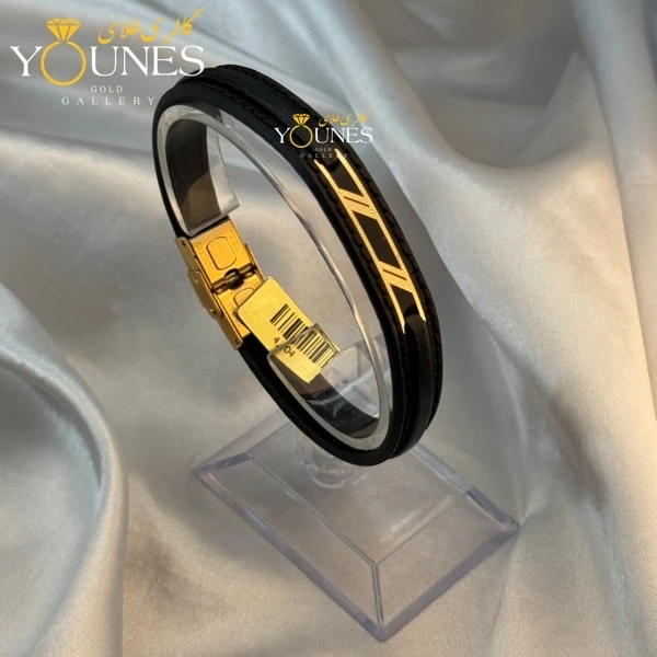 دستبند طلا چرم مردانه دو خط L128